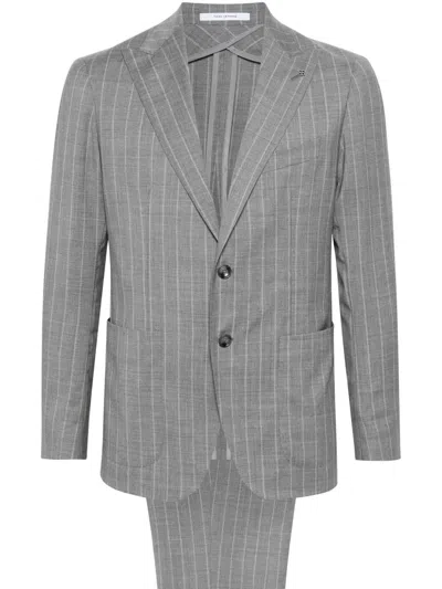 Tagliatore Single-breasted Striped Wool Suit In Grey