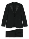 Tagliatore Blue Tailored Suit With Satin Lapel And Shoulders In Black