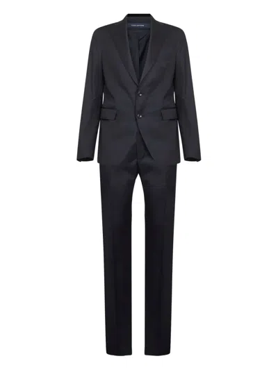 Tagliatore Blue Virgin Wool Vesuvio Single-breasted Suit In Black