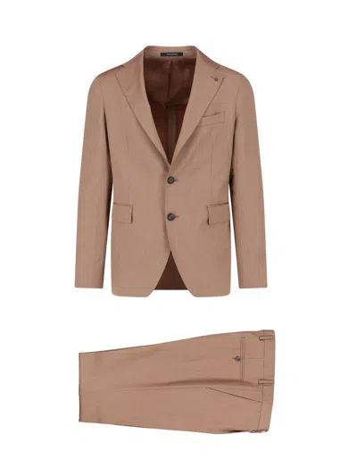 Tagliatore Suit Notch Lapel Flat Front Trousers In Brown