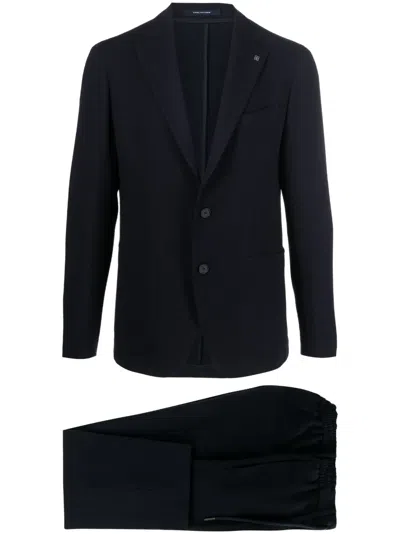 Tagliatore Single-breasted Textured Suit In Blue