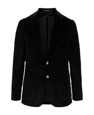 Tagliatore Velvet Jacket Buttoned Cuffs In Black
