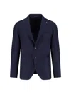 Tagliatore Single-breasted Blue Jacket With Peaked Lapel And Tailored Silhouette In Blue