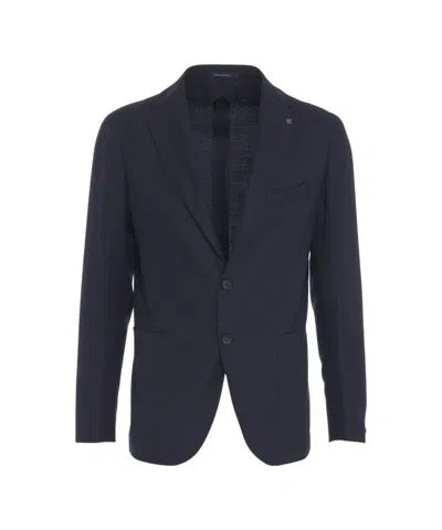 Tagliatore Single-breasted Virgin Wool Blazer With Notched Lapels In Black