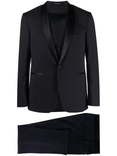 Tagliatore Single-breasted Virgin Wool Blend Suit In Blue