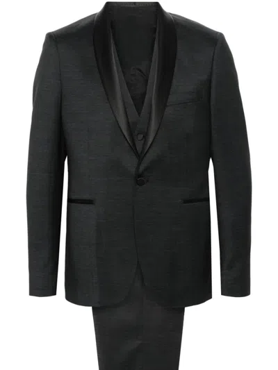 TAGLIATORE SINGLE-BREASTED VIRGIN WOOL BLEND SUIT WITH SATIN LAPELS TAGLIATORE