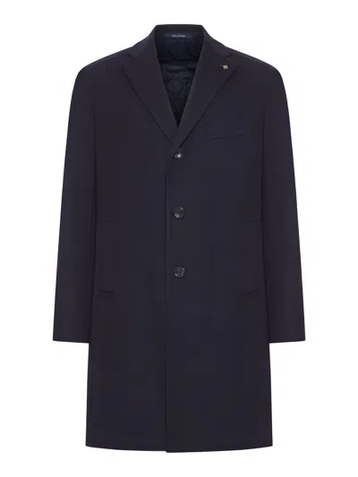 Tagliatore Single-breasted Virgin Wool Coat In Blue