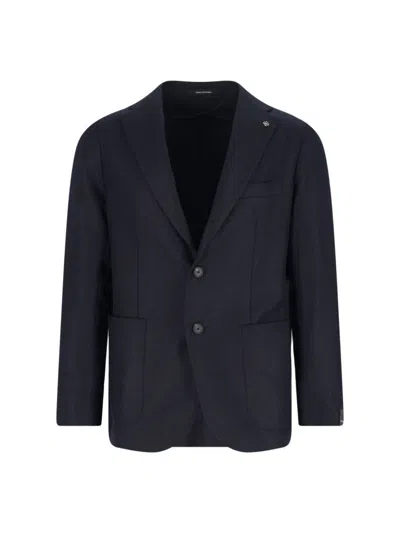 TAGLIATORE SINGLE-BREASTED WOOL BLAZER - NAVY