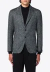 Tagliatore Grey Single-breasted Jacket Herringbone Pattern In Green