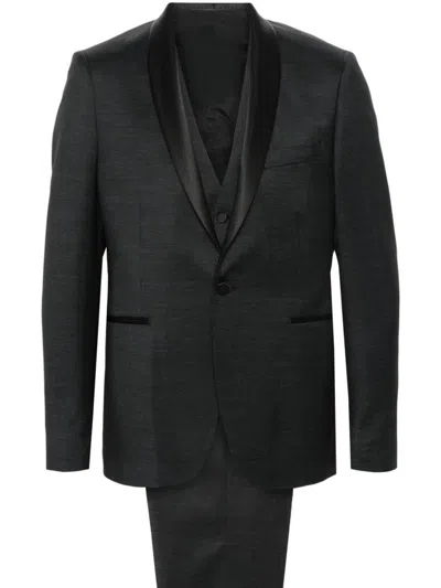 TAGLIATORE TAGLIATORE SINGLE-BREASTED WOOL BLEND SUIT WITH SATIN LAPELS