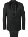 Tagliatore Single-breasted Wool Blend Suit With Satin Lapels In Black