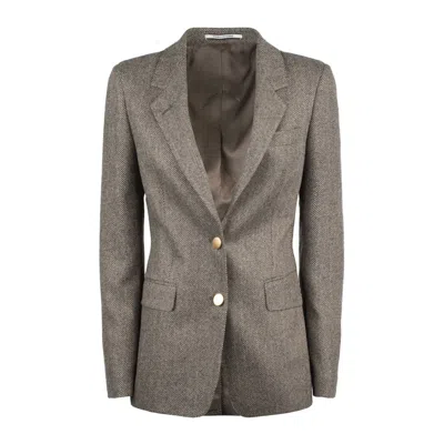 Tagliatore Single-breasted Wool Herringbone Blazer In Gray