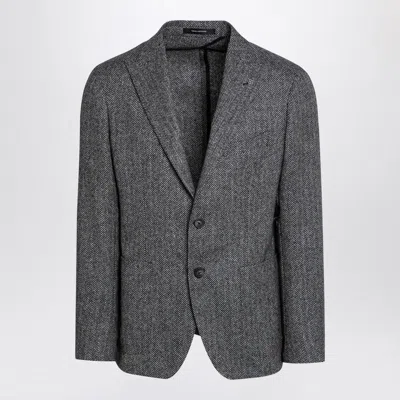 Tagliatore Single-breasted Wool Herringbone Jacket In Black