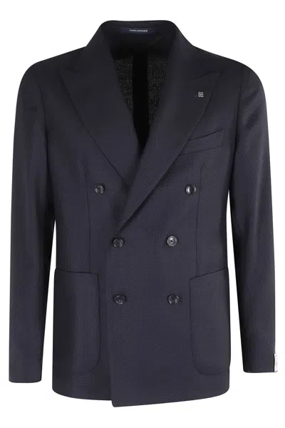 Tagliatore Single-breasted Wool Hopsack In Blue