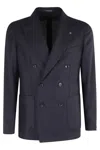 Tagliatore Single-breasted Wool Hopsack In Blue