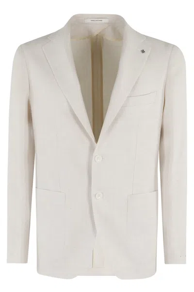 Tagliatore Single Breasted Wool Linen Jacket In Neutrals