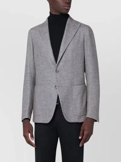 Tagliatore Taupe Single-breasted Jacket In Wool And Silk Blend In Gray