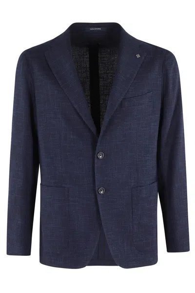 Tagliatore Single Breasted Wool Silk Cotton Tuoia Effect Jacket In Blue