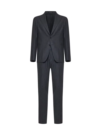 Tagliatore Peak-lapels Drawstring Suit In Black