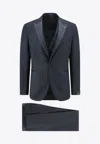 Tagliatore Virgin Wool Tuxedo With Vest In Blue