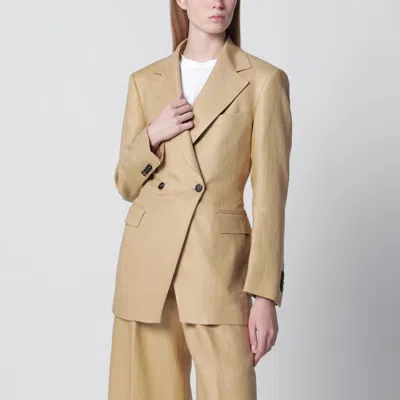 Tagliatore Single-breasted Blazer In Beige Linen In Brown
