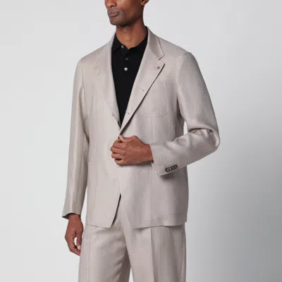 Tagliatore Single-breasted Blazer In Beige Linen In Neutral