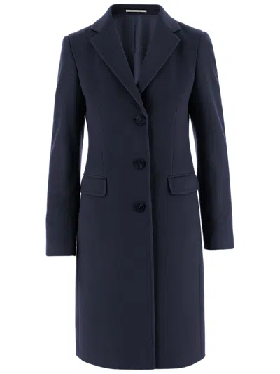 Tagliatore Single-breasted Cashmere Coat With Lapel Collar And Buttoned Cuffs In Blue