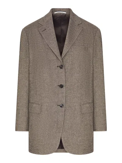 Tagliatore Single-breasted Herringbone Blazer In Brown