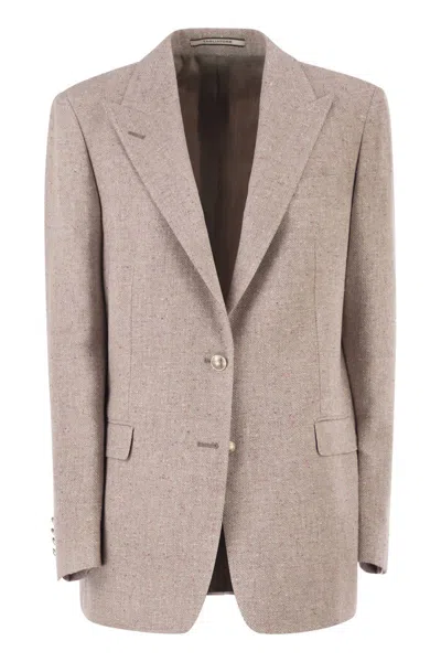 Tagliatore Single-breasted Herringbone Blazer In Cotton And Silk Blend In Pink