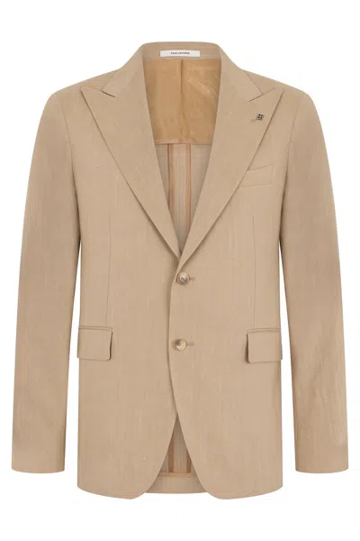 Tagliatore Single-breasted Jacket In Linen Wool Blend In Brown