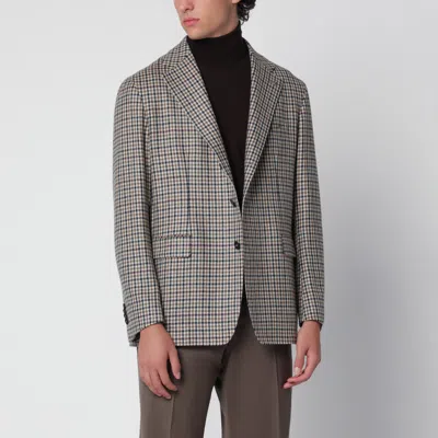 Tagliatore Single-breasted Jacket With Tobacco Vichy Pattern In Animal Print
