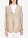 Tagliatore Single Breasted Linen Blend Tailored Jacket In Neutral