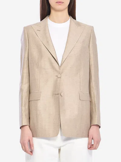 Tagliatore Single Breasted Linen Blend Tailored Jacket In Pink