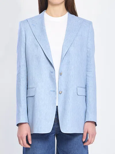 Tagliatore Single-breasted Stretch Linen And Cotton Jacket In Blue