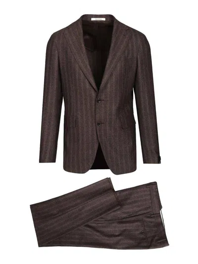 Tagliatore Single-breasted Suit In Super 110s Wool In Brown