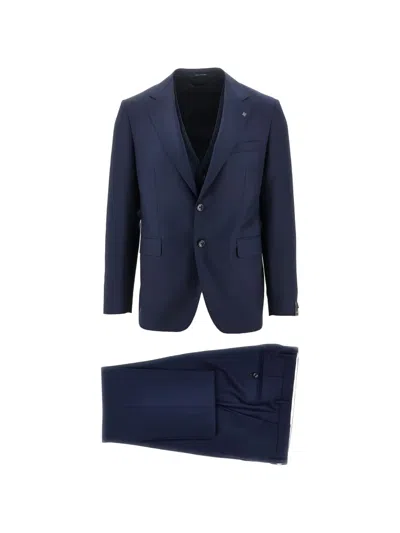 Tagliatore Single-breasted Three-piece Wool Suit In Blue