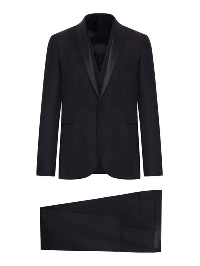 Tagliatore Single-breasted Virgin Wool Tuxedo In Black