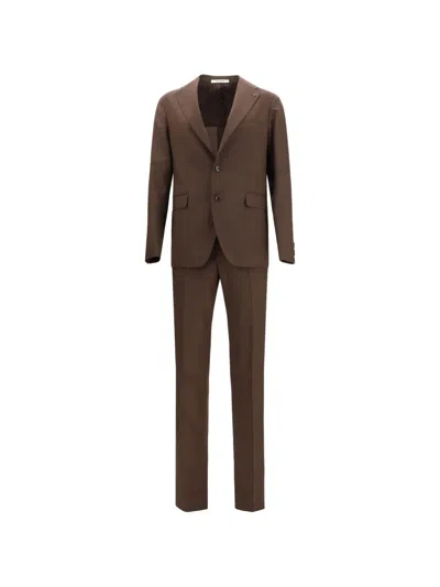 Tagliatore Single-breasted Wool Suit In Brown