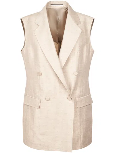 Tagliatore Sleeveless Double-breasted Dove Grey Jacket With Notched Lapel In Neutral