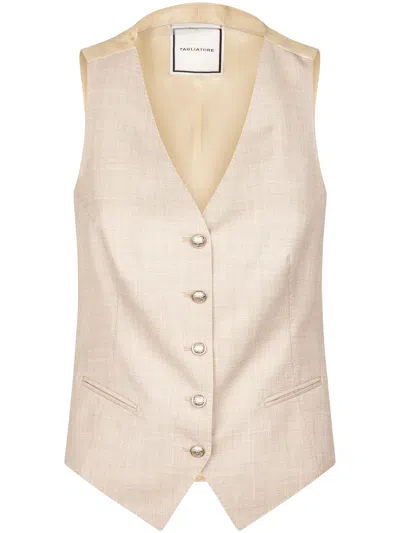 Tagliatore Sleeveless Tailored Vest With Ornate Metallic Buttons In Neutral