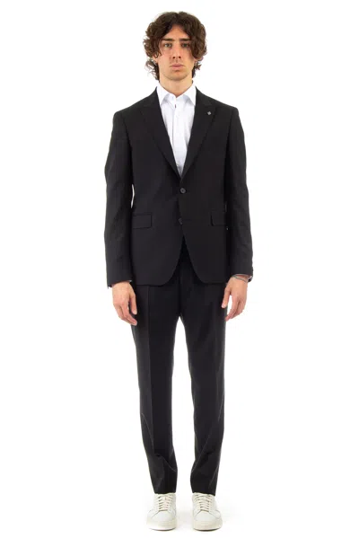 Tagliatore Slim-fit Wool Suit With Modern Pocket Design In Black