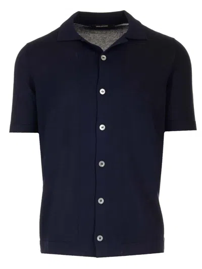Tagliatore Slub Jersey Shirt Polo Shirt Blue