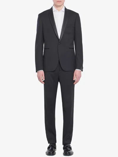 Tagliatore Super 110s Satin-lapel Wool Suit In Blue