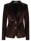 Tagliatore Smooth Velvet Blazer In Rich Deep Brown In Brown