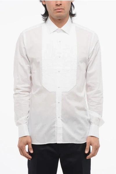Tagliatore Solid Color Poplin Cotton Soho Tuxedo Shirt In White