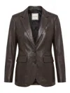 Tagliatore Single-breasted Leather Blazer In Brown