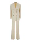 TAGLIATORE BEIGE STRIPED DOUBLE-BREASTED SUIT IN COTTON AND LINEN WOMAN