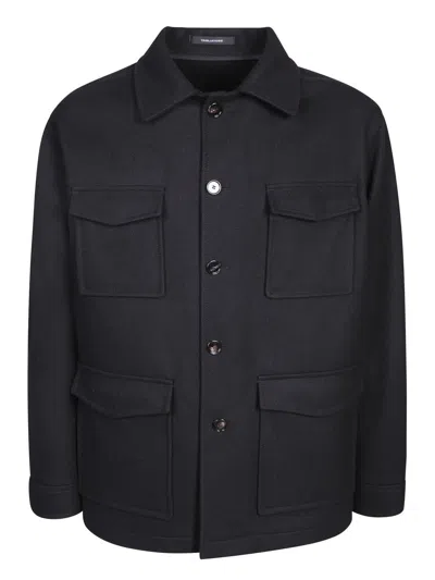 Tagliatore Spread-collared Buttoned Shirt Jacket In Black