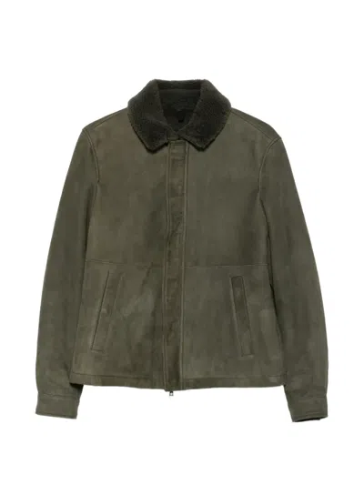 Tagliatore Long-sleeved Leather Jacket In Green