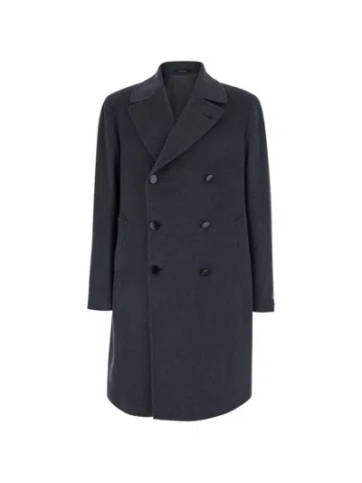 Tagliatore Strap-detail Double-breasted Coat In Gray